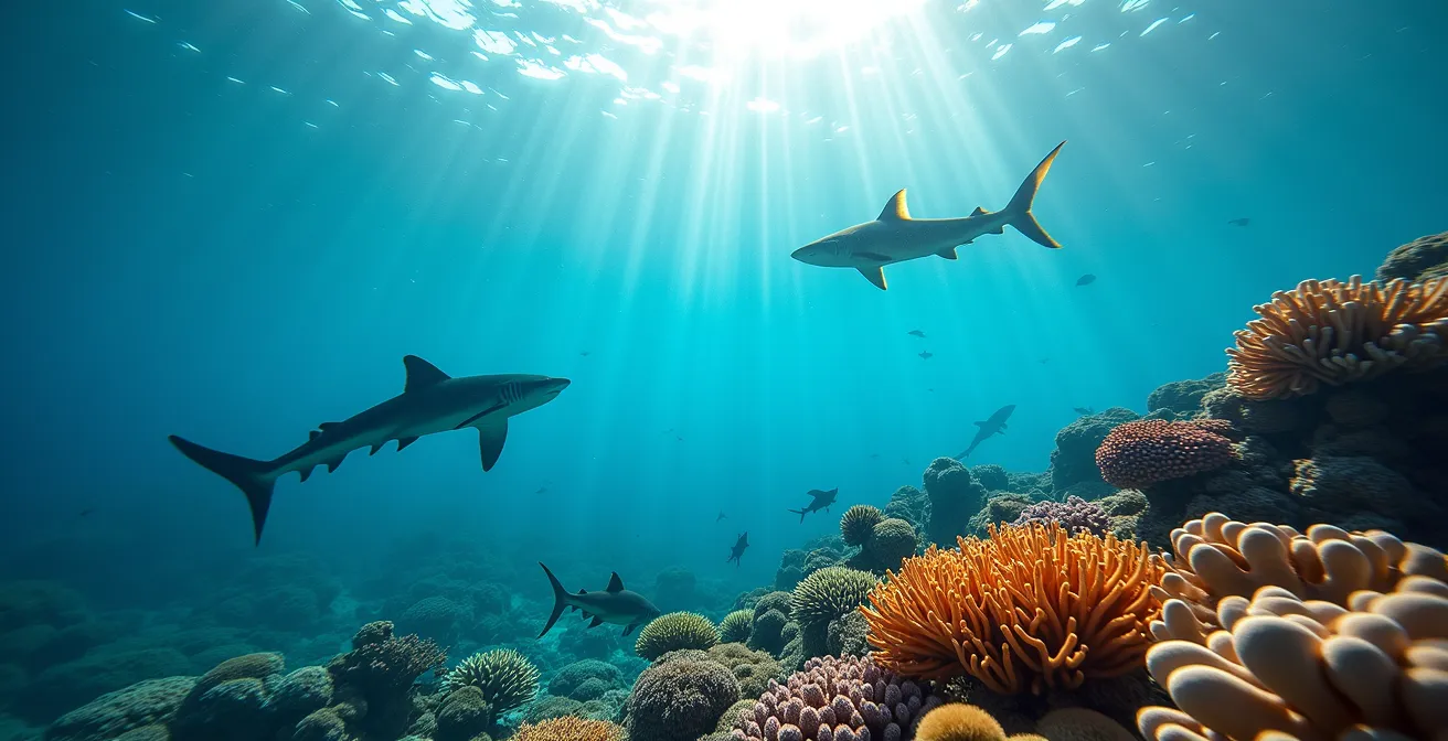 Vue sous-marine d'un récif corallien préservé aux Seychelles avec poissons tropicaux colorés